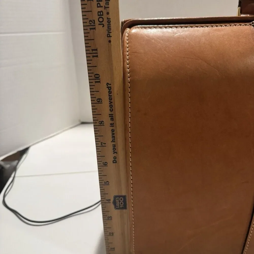 Bellino Brown Leather Hard Case Doctor Lawyer Laptop Top Load Security Briefcase